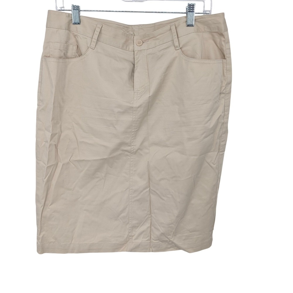 Norma Kamali Pencil Skirt Women 10 Tan Cotton Blend Casual Career Khaki Utility